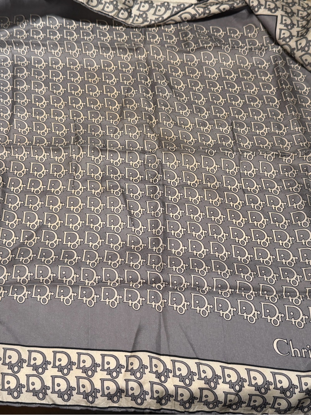 Dior Gray and Cream Logo-Print silk scarf